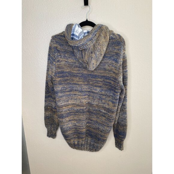 Leif Nelson Mens Knitted Hooded Sweater Blue XL Buttoned Collar Warm Pullover - Picture 6 of 7